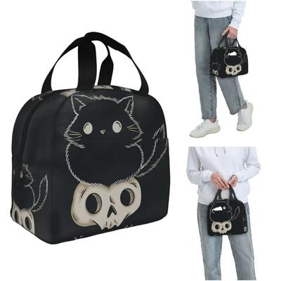 Gothic Black Cat Stand On Skull Insulated Lunch Bag for Women Children Portable Food Boxes Thermal Lunch Box Tote