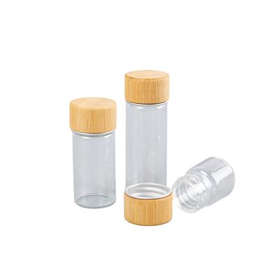 1Pc Clear Glass Bottles With Bamboo Wood Cap Empty Spice Bottles Sealed Reagent Bottle Diy Crafts Decoration Empty Small Jar