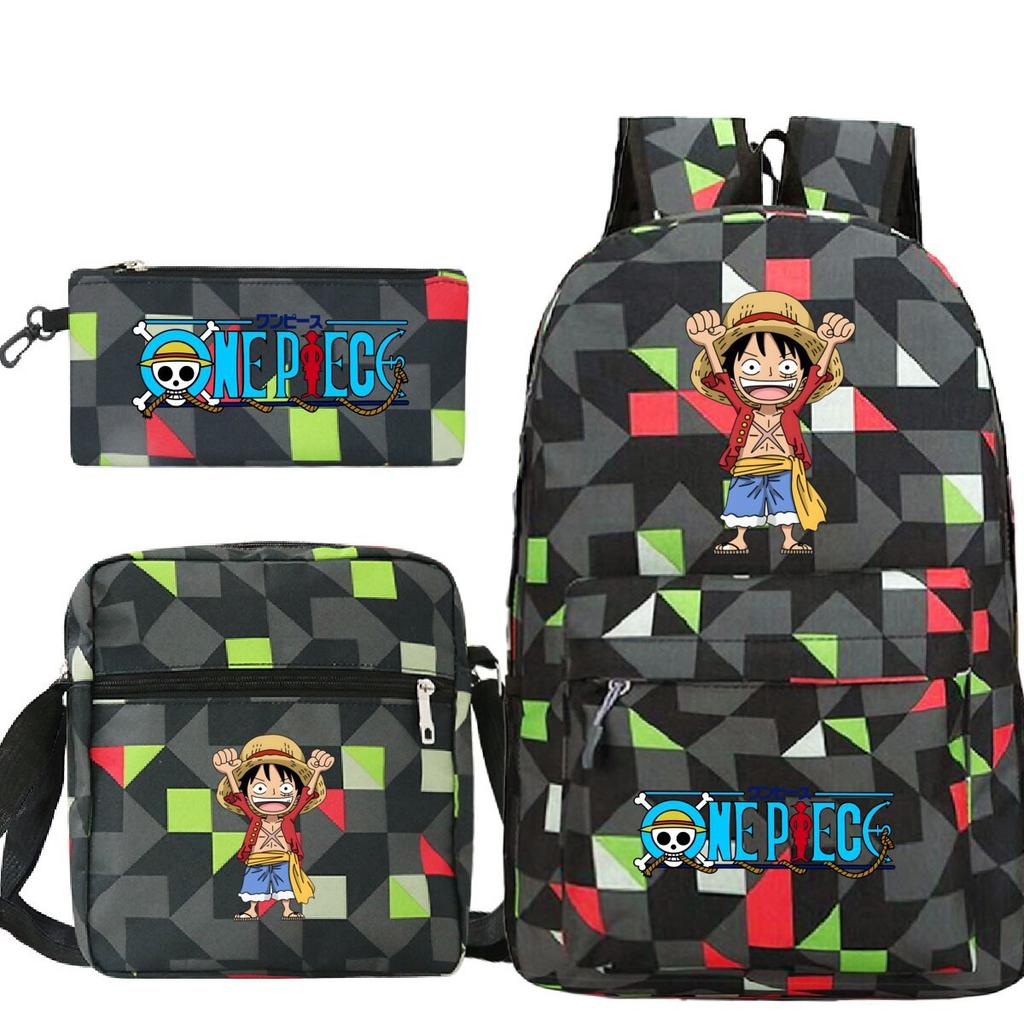 New Animation One Piece Printed Backpack for Primary and Secondary School Students Large Capacity School Bag Combination Three-piece Set