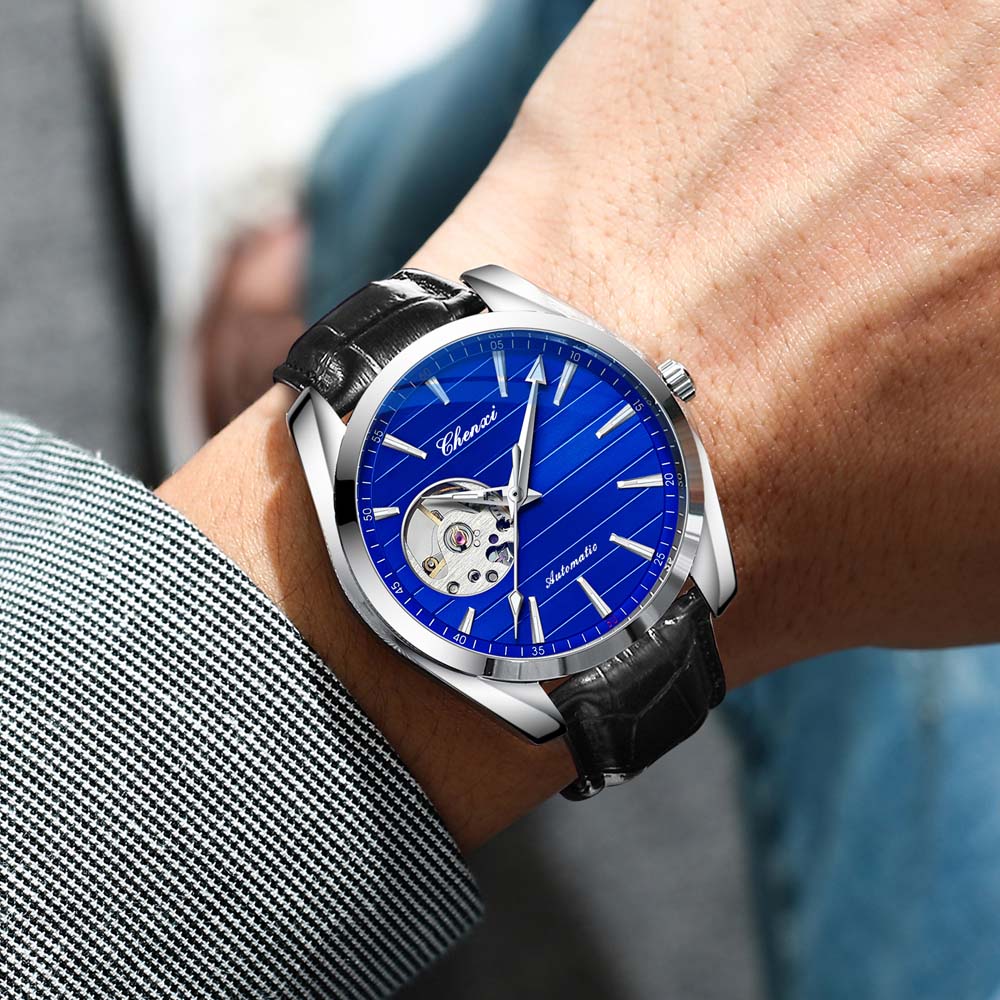 CHENXI Men's Fully Automatic Skeleton Mechanical Watch Water-Resistant Stainless Steel Stylish Mechanical Watch Watches for Man