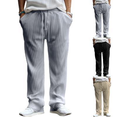 2025 Spring/Autumn Men's Casual Loose-Fitting Straight Pants with Vertical Stripes, Mid-Waist, Wide Leg Pants for Men