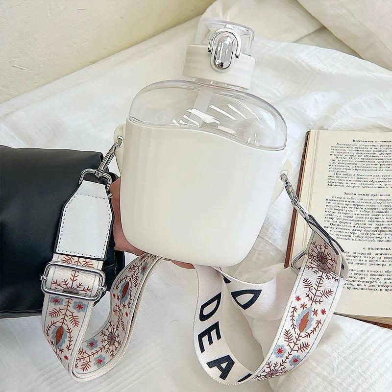 700ml Cute Water Bottle Big Belly With Straw Strap Creative Cup Portable Plastic Kids Girls Water Cup Drinkware Sport Outdoor