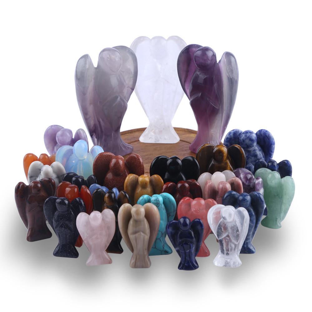 Křišťálová vyřezávaná figurka anděla strážného kapesní kámen léčení řemeslo 15" soška