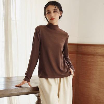 Damen Vintage T-Shirts Unifarben Halber Stehkragen Herbst Warm Lässig Weiche T-Shirts