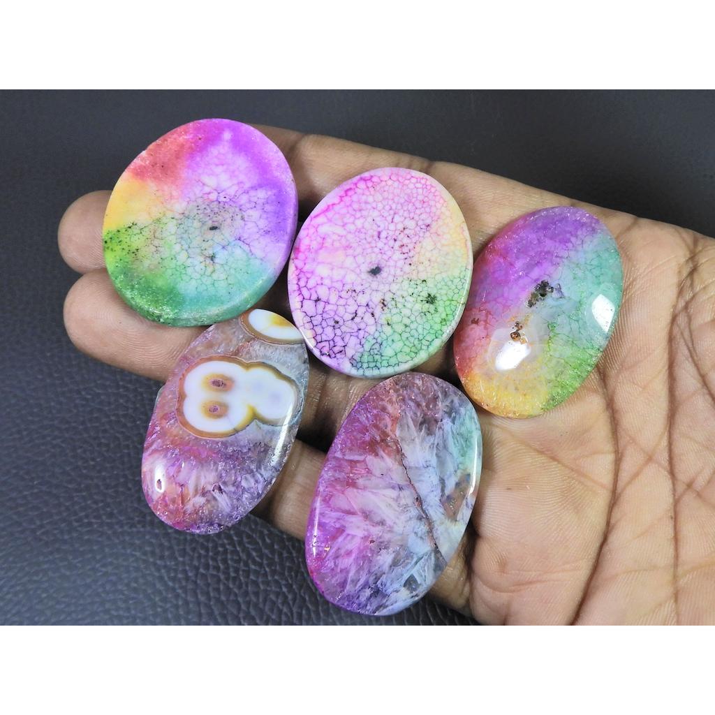 305Cts. Color Enhanced Rainbow Solar Cab Agate Oval Loose Gemstone 5Pcs Lot C-2149