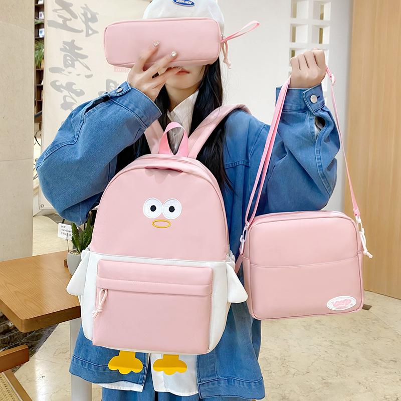 Schulrucksack für Grund- und Sekundarschüler Japanischer Cartoon Damenrucksack Niedliches Weiches und Niedliches Küken Modischer Mädchen-Schulrucksack Federmäppchen