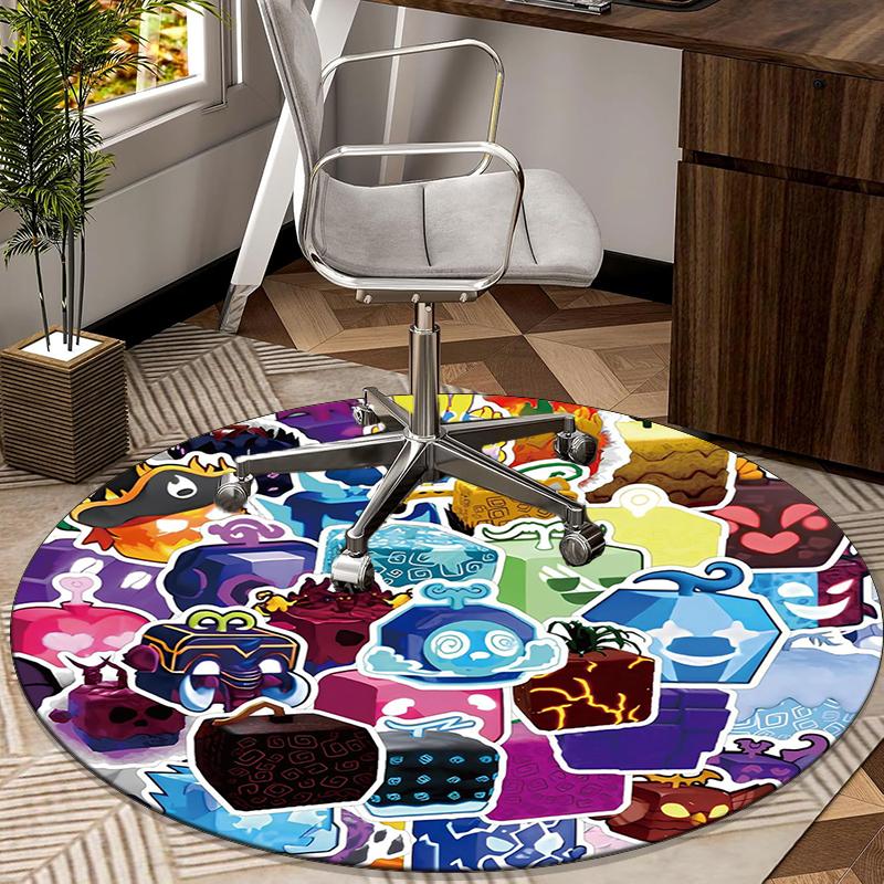 Blox Fruits Characters Round Carpet Chair Cushion Round Entryway Rug, Soft Round Rugs for Living Room, Bedroom, Circle Carpet Decor Gifts