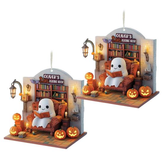 1 Pair Halloween Spooky Ornament Hanging Pendant Durable Construction Cartoon Ghost Design Versatile Home Decoration