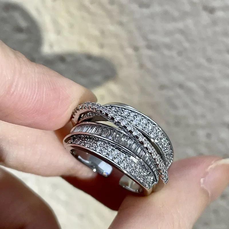 2024 Silver Color Rhinestone Ring Multi-layer Winding Rings for Women Wedding Full Zircon Finger Rings Fashion Jewelry Gifts
