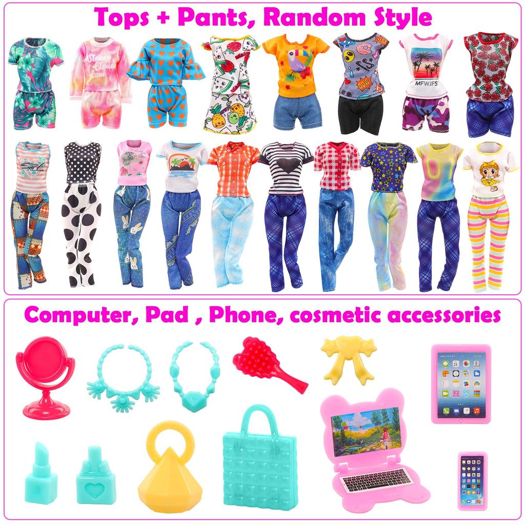 Barwawa Doll Clothes, 30cm Doll Clothes, Doll Dresses, 52 Sets = 3 Outfits + 14 Dresses + 3 Swimsuits + 10 Pairs of Shoes + 22 Accessories Including C