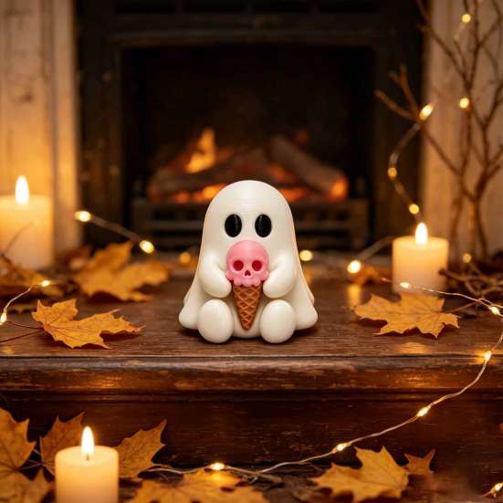 Decorative Figurine for Bookshelf Ice Cream Ghost Resin Figurine, Cute Spooky Desk Decor Miniature Statue Home, Soft Summer Halloween Ornament,