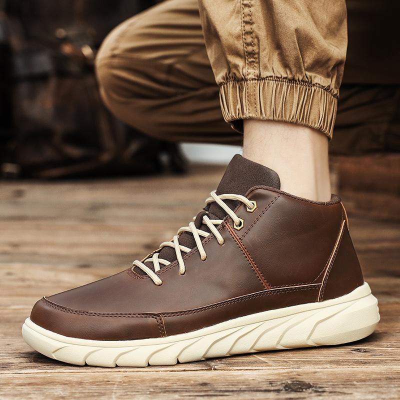 Fashion Men Casual Leather Motorcycle Boots New Design Versatile Sneaker Lightweight Travel Men's Ankle Boots Male Low Top Walk Footwear