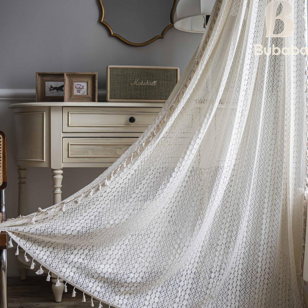 Fabric Daddy Blackout Crochet Curtains - Soundproof, Magic Tape for Bedroom, Kitchen & Living Room Bay Windows