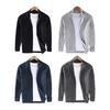 Fall Winter Men Coat Zipper Closure Knitted Cardigan Stand Collar Long Sleeves Solid Color Thick Elastic Loose Striped Texture Daily Wear Knit Jacket