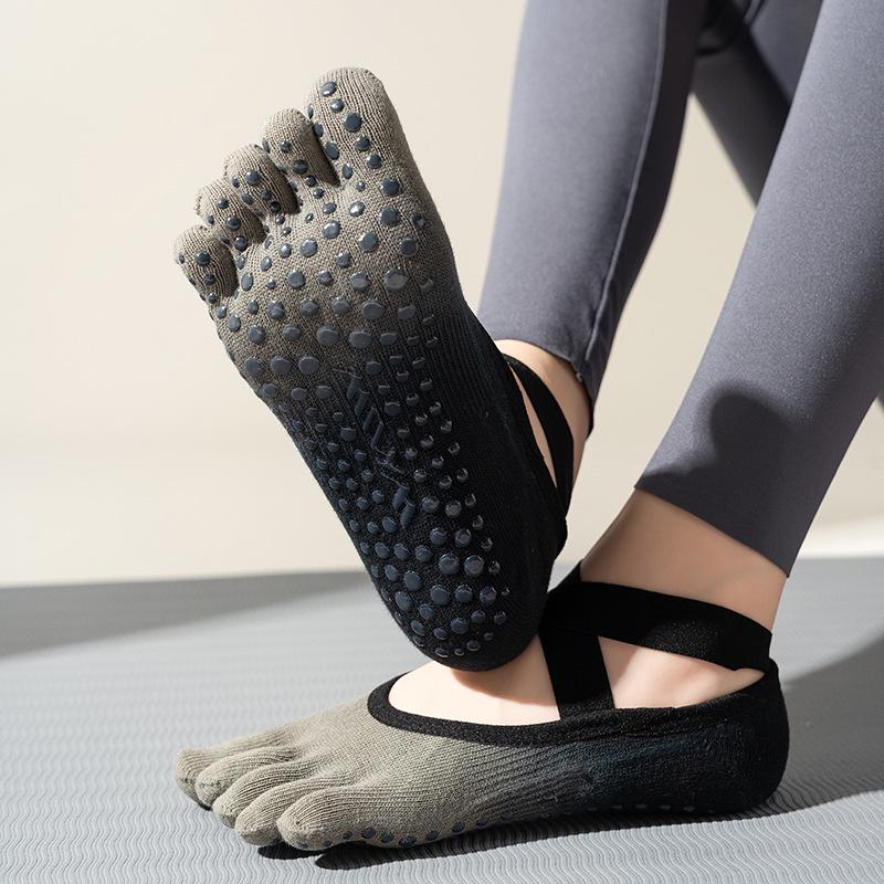 Women s Gradient Tie-Dye Anti-Slip Yoga Socks - Five-Toe Pilates Ankle Style Large: Shoe Size 36-39