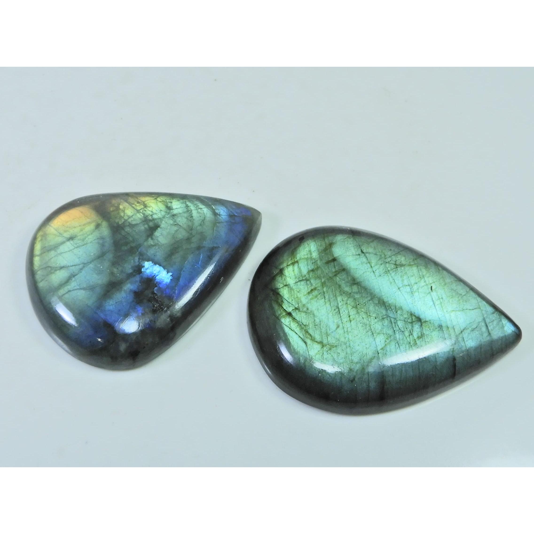 41-44 MM Natural Labradorite Multi Pear Cabochon Loose Gemstone 2 Pcs Lot D-185