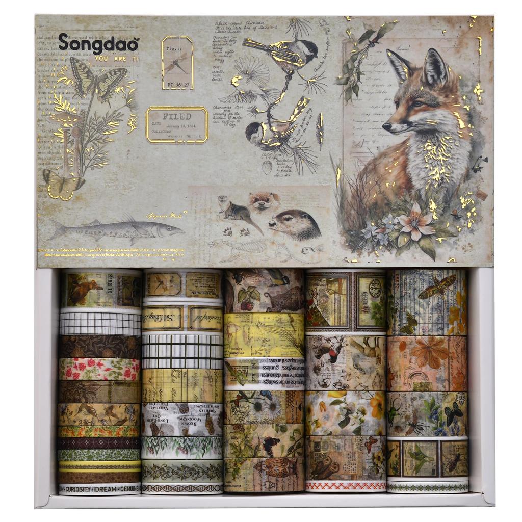 Songdao Retro Art Washi Set Vintage Masking Tape with Classic Art Patterns Perfect for and Gift Wrapping X 2m Each Songs of the Tape, 36-Roll