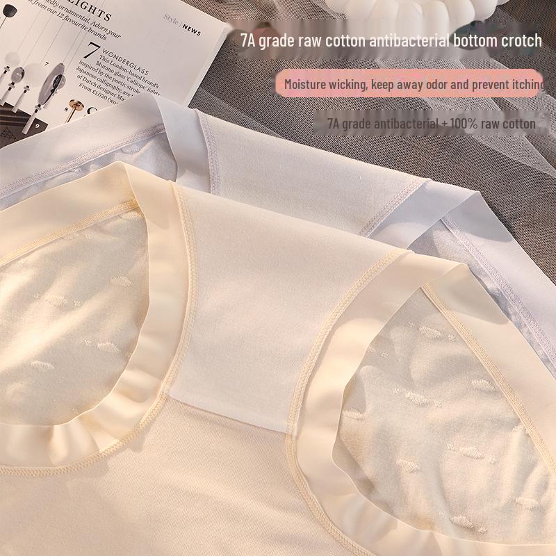 High-Waist 50s Cloud Cotton Seamless Briefs for Women, Size Large (200 Lbs), Antibacterial 7A Cotton Crotch