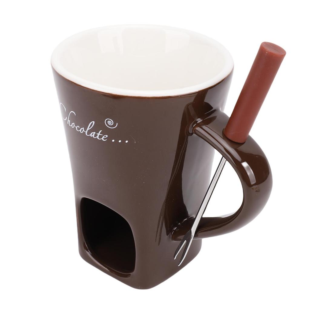 Chocolate Melting Cup Ceramic Chocolate Fondue Mug with Fork for Ice Cream Cheese  