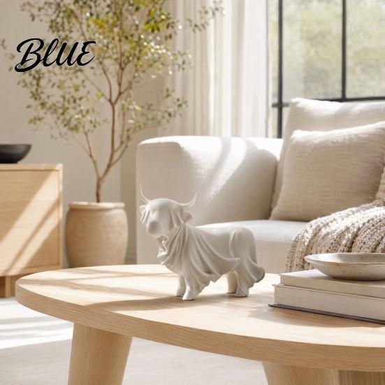Burr-Free Animal Figurine 3D Printed Highland Cow Ghost Statue Halloween Yak Figurine Modern Art Minimalist Sculpture for Home Office Shelf