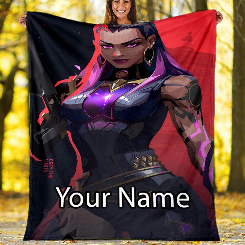 Custom Name Valorant Theme Printed Blanket - Perfect for Couch, Bed, Travel & Outdoor Use | Machine Washable, Cozy & Durable.