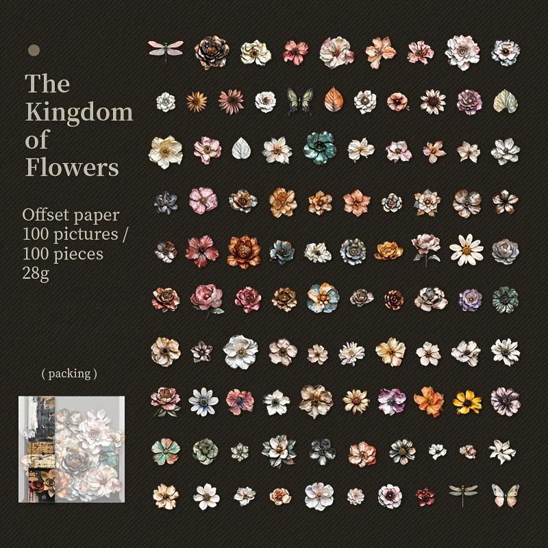 

One pack of 100 retro flower hard card stickers for DIY scrapbooking and photo album decoration