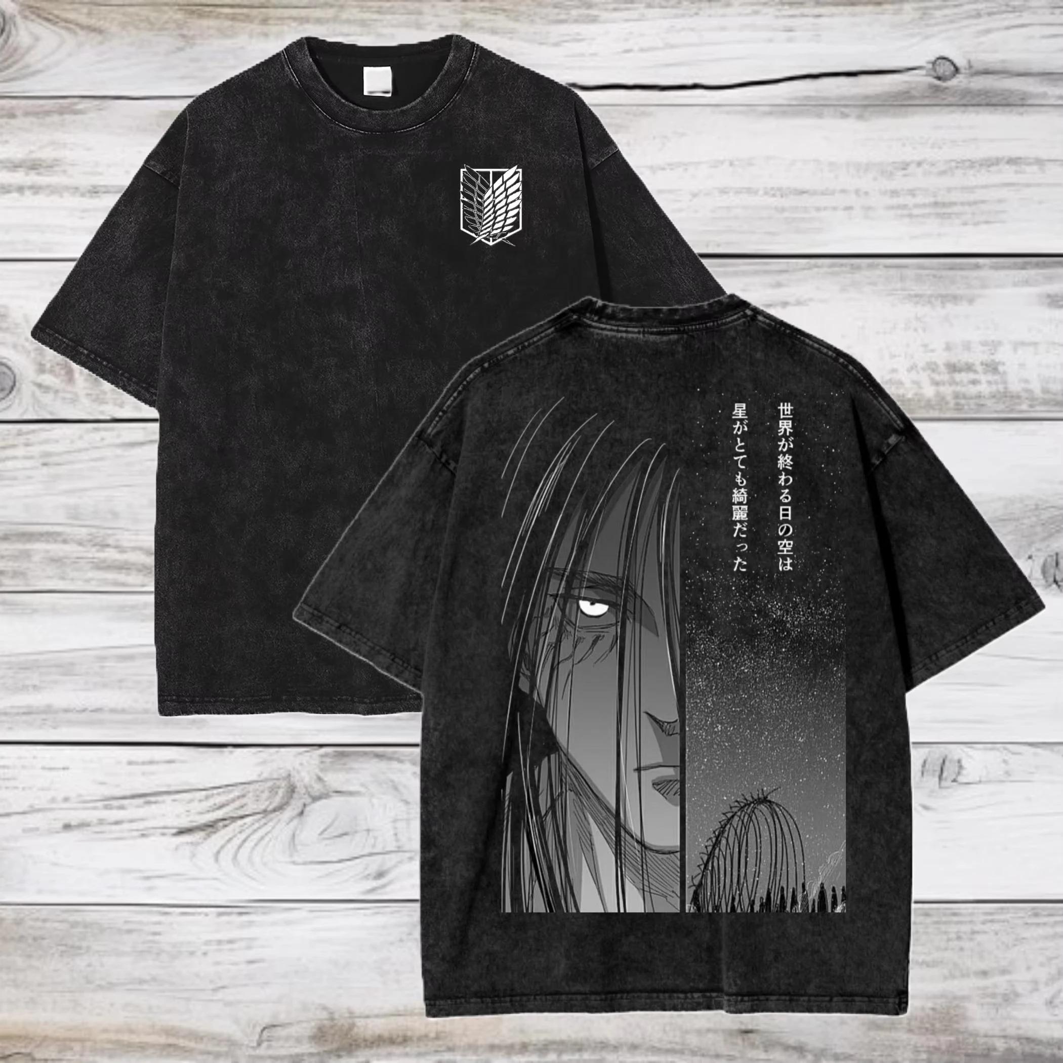 

Vintage Washed Oversized Short-Sleeve T-Shirt Featuring Attack on Titan Colossal Titan Graphic Print, Survey Corps Wings of Freedom Emblem and Japanes XXXL різнокольоровий