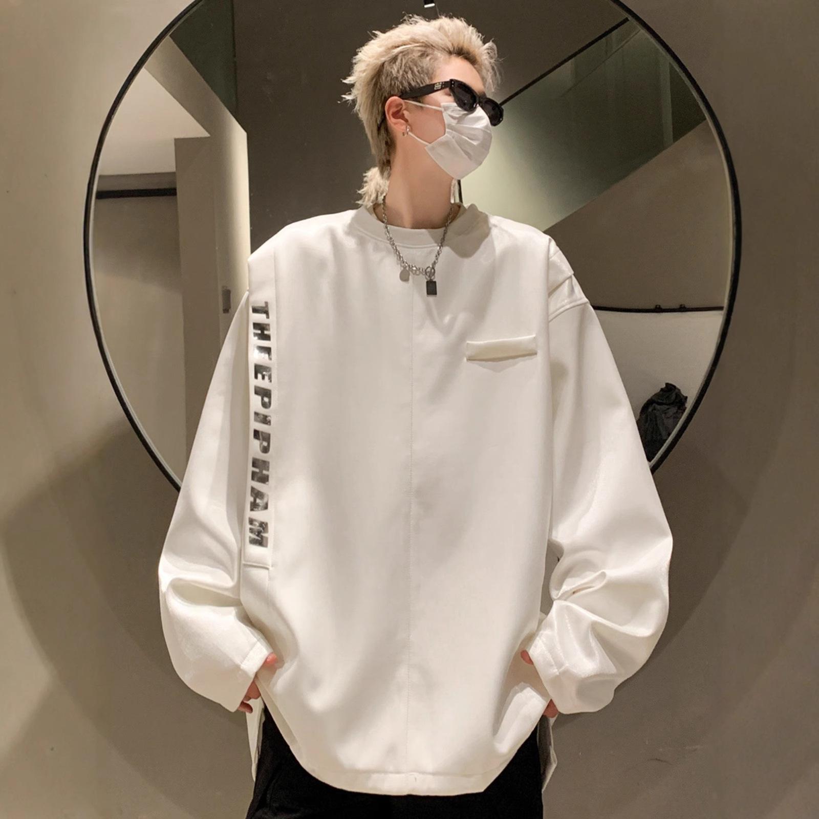 Fake Two Sweater Mens Niche American Letter Round Neck Autumn Coat Relaxed Fit Inside M