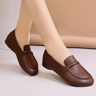 Soft Pu Leather Loafers For Women Round Toe Slip On Flat Shoes Woman Retro Oxford Bottom Moccasins Casual Spring Summer Footwear