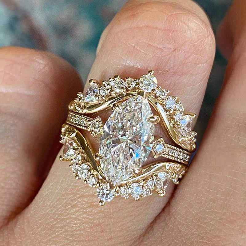 

Huitan Gorgeous Marquise Cut Ring for Women 3Pc/Set Elegant Accessories Female Luxury Finger Zircon for Wedding Ceremony Party 12