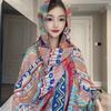 Women's Retro Ethnic Silk Scarf with Frog Button Shawl for Sun Protection