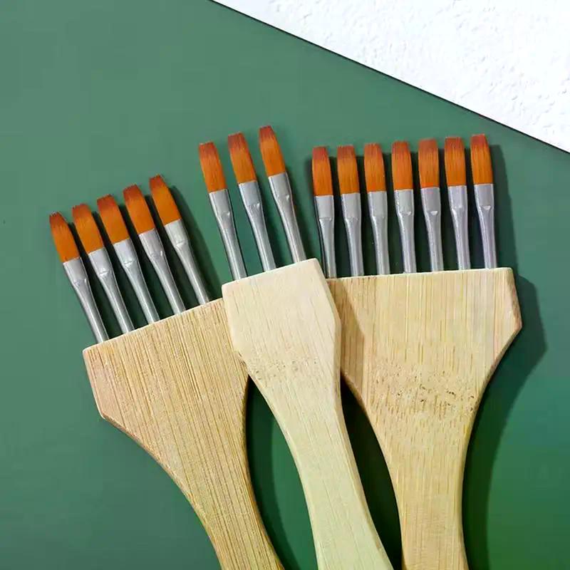 Round/Flat Multi-Tooth Comb Brush Nylon Wool Bamboo Handle Watercolor Brush Painting Supplies Art Stationery Acrylic Paint Brush
