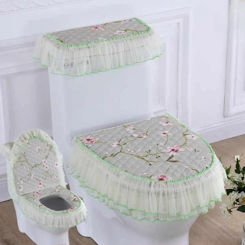 Toilets Cushion 3 Piece Set Lace Detachable Toilet Cover Cloth Dust Cover Toilets Seat Cushion Home Decoration Toilet Cover
