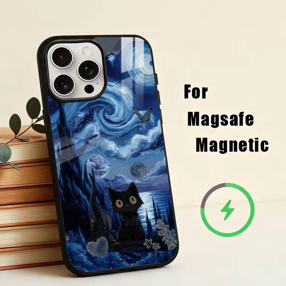 

Van Gogh Chibi Cat Phone Case For iPhone17,16,15,14,13,12,11 Plus,Pro Magnetic with Magsafe Wireless Charging iPhone13