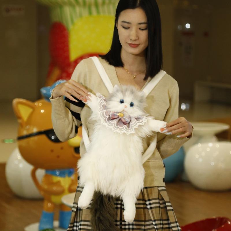 Weiche Plüschtasche Niedliche Simulierte Katze Designer Rucksack Damen Trendiger Rucksack Handtasche für Frau Schulrucksack Geschenke für Mädchen