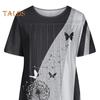 Women's Casual T-Shirt Dress Summer Short Sleeve A-Line Swing Dress Floral Print Crew Neck Pleated Midi Dress with Pocket