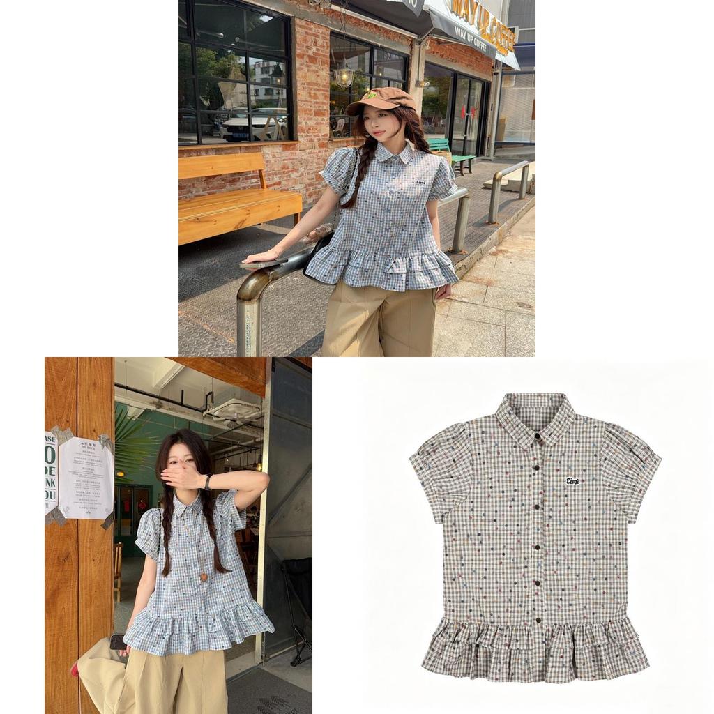 College Style Plaid Shirt For Women With Relaxed Fit And Short Sleeves For Summer Casual Wear