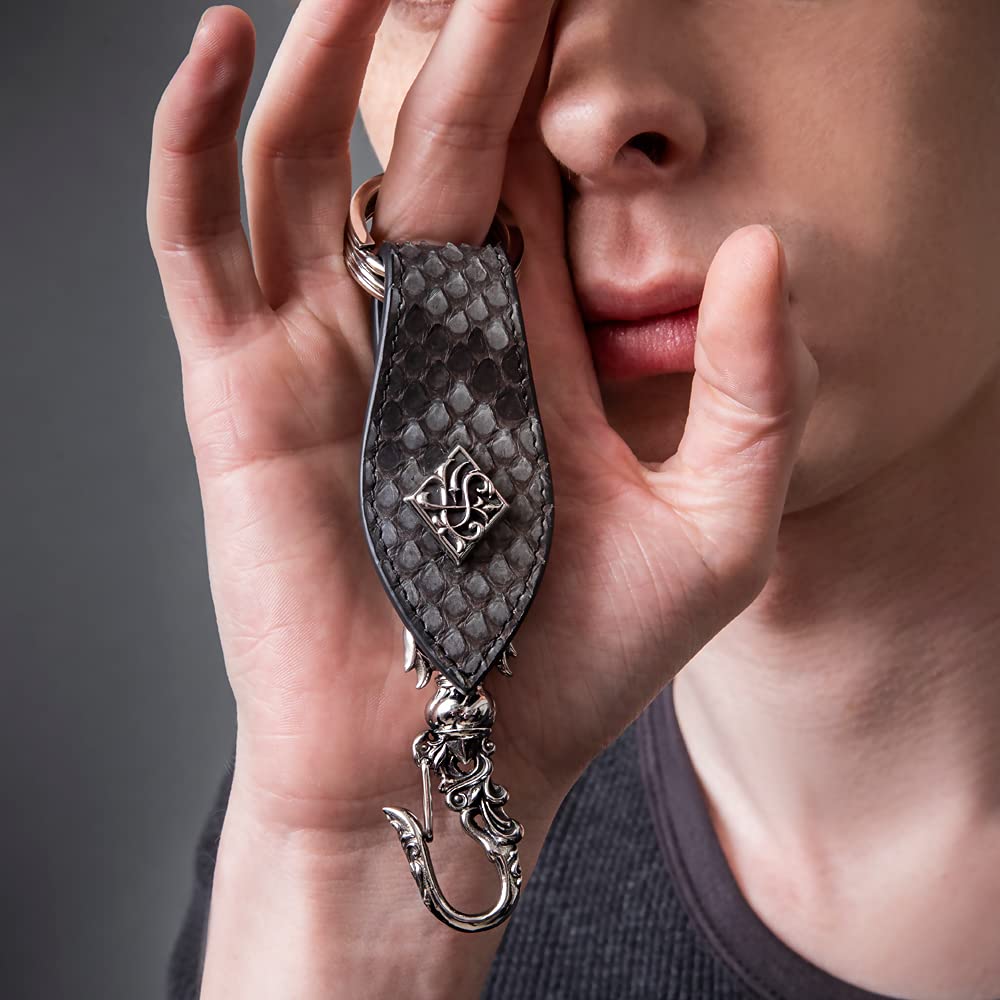 Artemis Classic Karabiner Python Gürtelschlaufe Schlange Marke Schlüssel Rindsleder Edelstahl Zubehör Schlüsselanhänger, Leder, Herren, ACLK0025, Herrenschmuck,