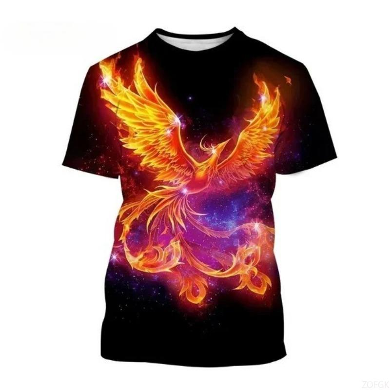 

3D Phoenix Printed T-shirt Round Neck Short Sleeve Casual Top Men s and Women s Animal Pattern Firebird Printed T-shirt XL