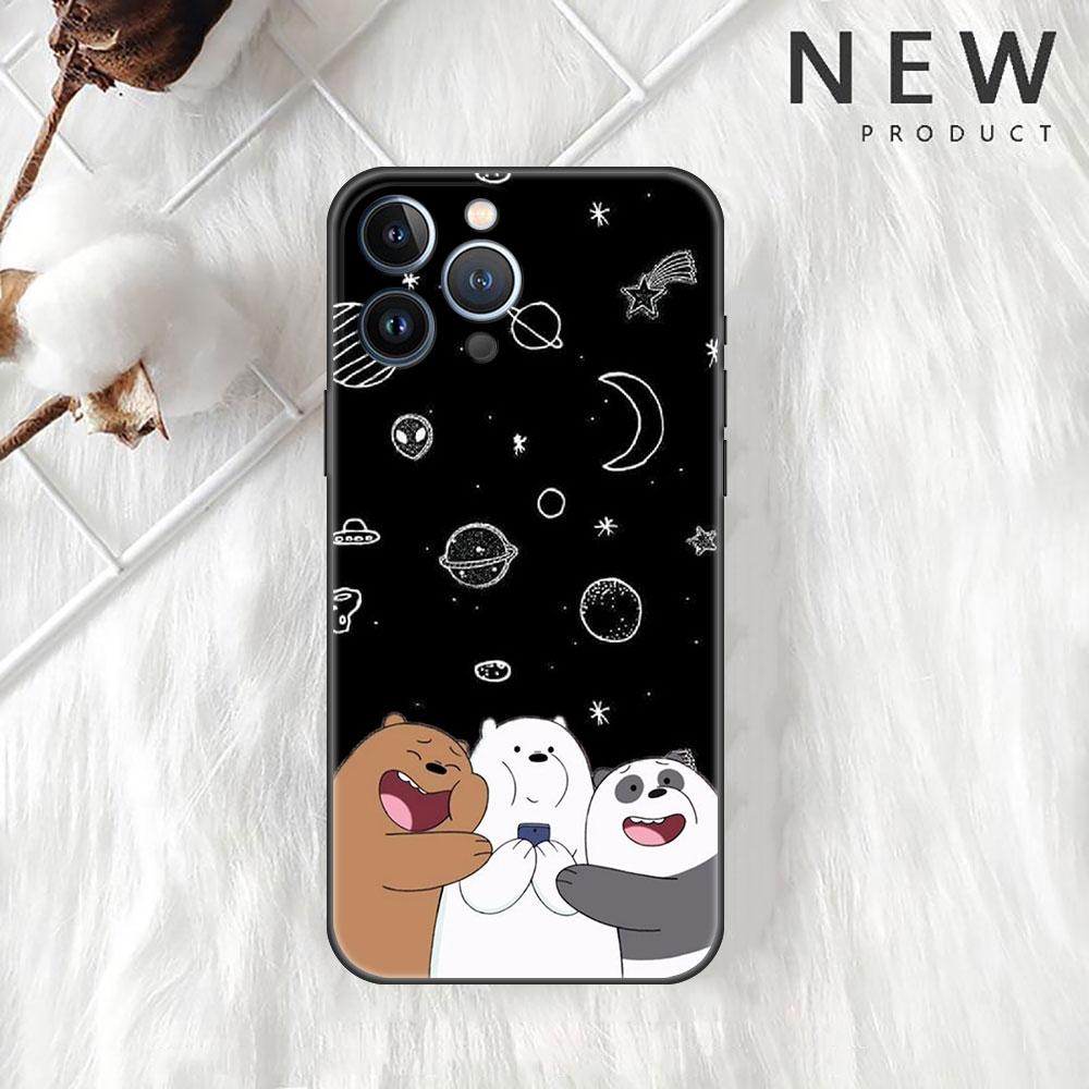 Funda Case For Apple iPhone 14 11 13 7 12 Pro 7 XR XS Max 8 Plus 6 14Pro 13Mini Black Soft Phone Coque We Bare Bears Cartoon