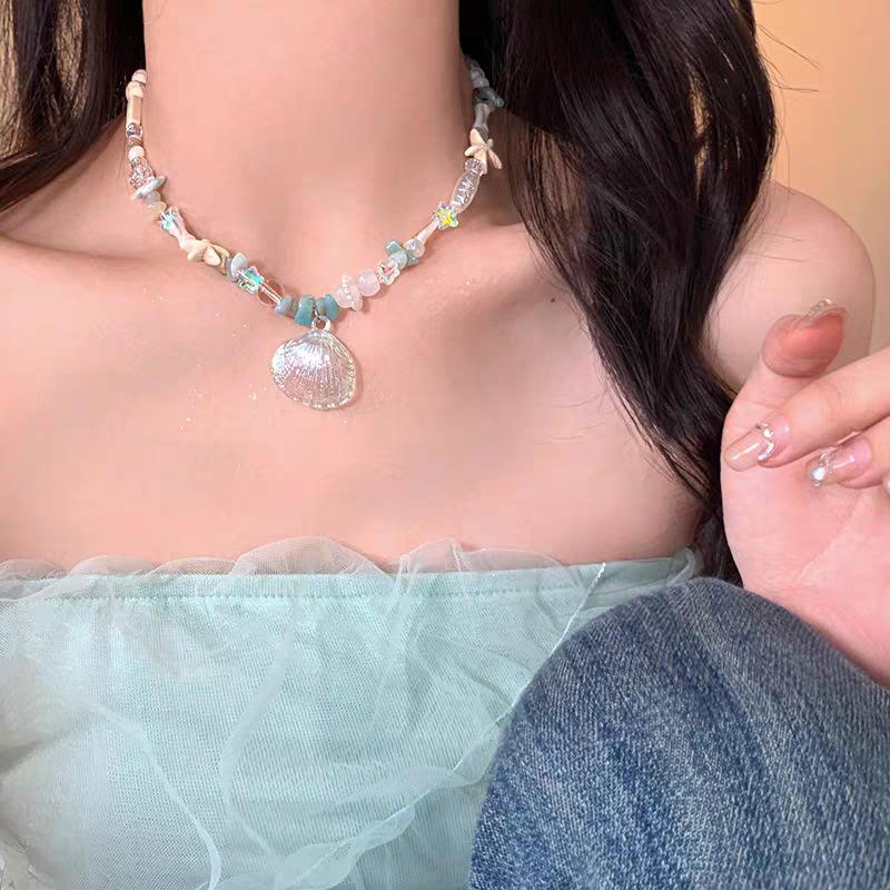 Seaside Vacation~ Shell Beaded Collarbone Chain Women's Summer Fashion Personality Design Accessories Trendy Cool Versatile Necklace