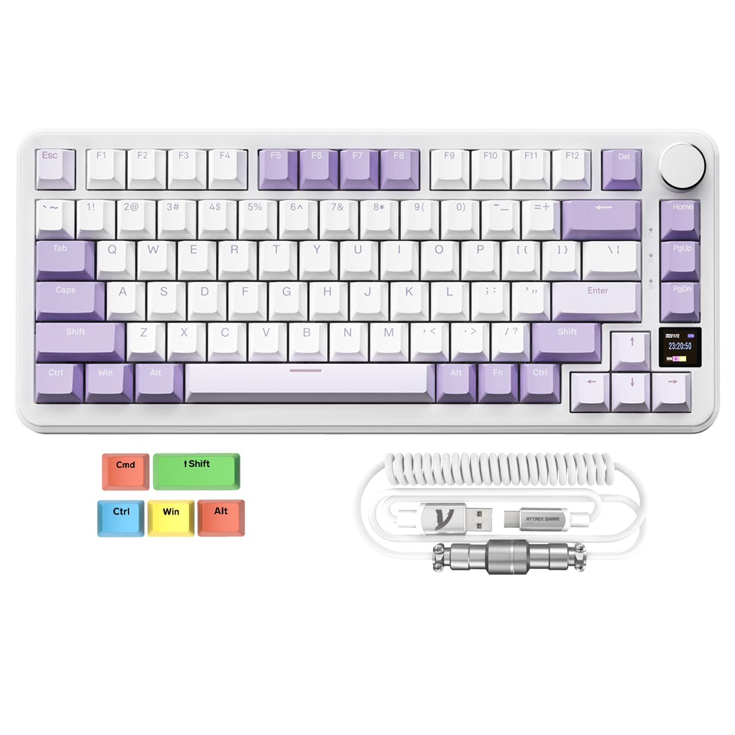 

ZIYOU LANG x ATTACK SHARK X85PRO Gaming Gasket Blueberry Wireless Bluetooth USB Keymap RGB PBT Keycaps with Metal 81 Keys for Compatible Retailer фіолетовий