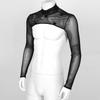 Men Mock Neck Long Sleeve T-Shirt See-Through Mesh Half Crop Top Party Clubwear
