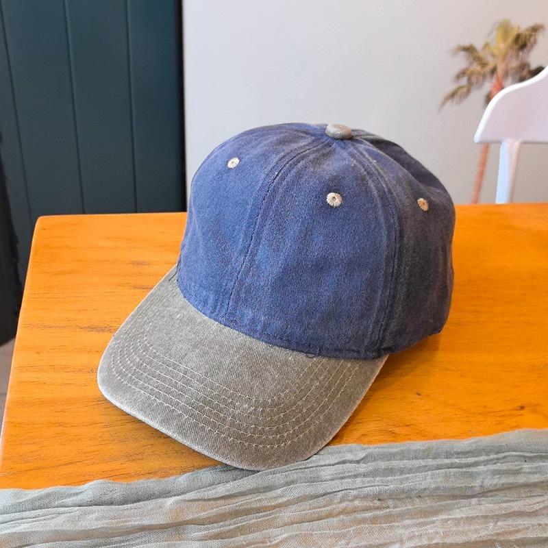 Retro Color-blocked Denim Brim Ponytail Baseball Cap Personality Curved Brim Sports Hip Hop Style Baseball Cap Adjustable