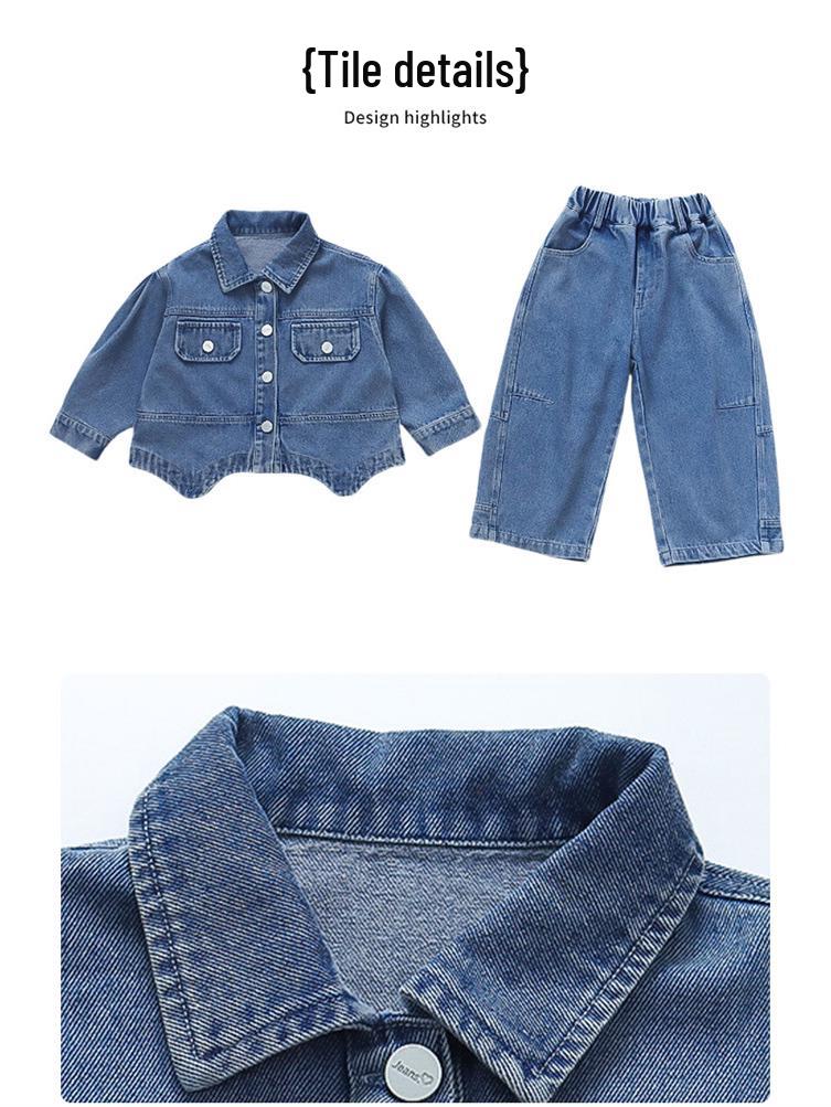 2025 Stilvoller Herbst-Denim-Jumpsuit für Mädchen - Trendiges zweiteiliges Jeans-Outfit