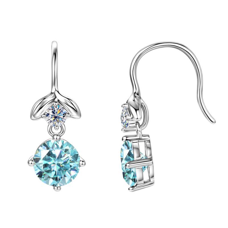 Silvere Glam Fashionable And Elegant Mermaid Princess Blue Tears Moissanite Ear Hook Personalized Design Earrings S925 Sterling Silver Earrings