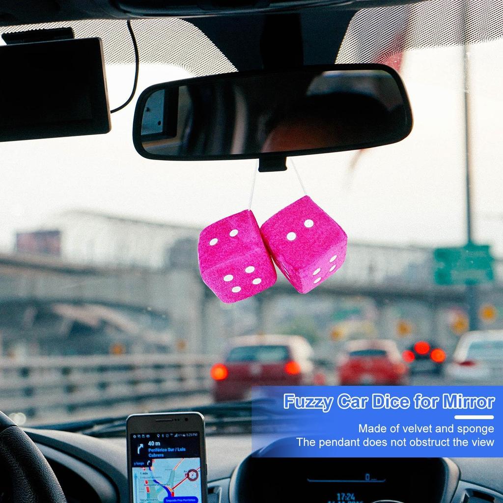 Fuzzy Dice Dice Plush Car Rear Mirror Decoration Hanging Dice Car Rear View Mirror