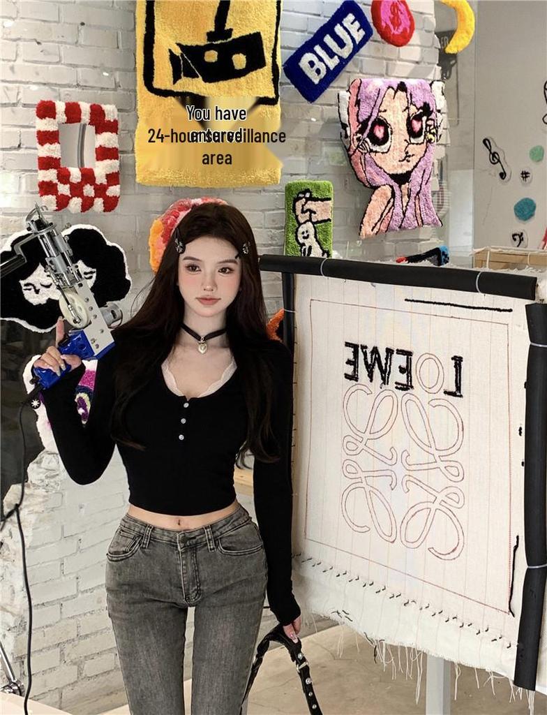 Sweet & Spicy Lace Patchwork Long Sleeve T-shirt - Women's Autumn/Winter Korean Style Sexy Base Layer Top