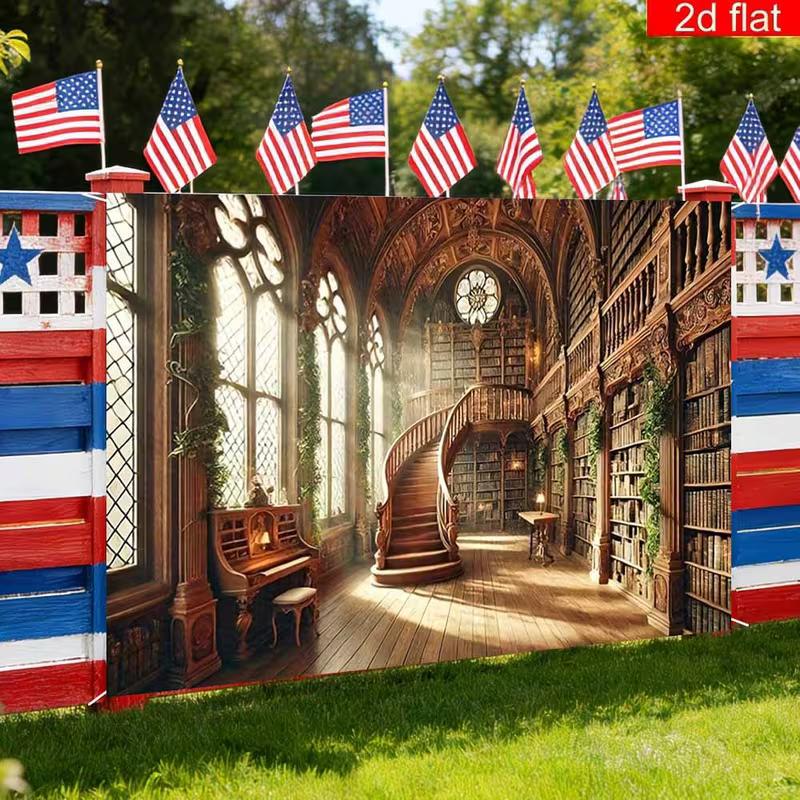 

2D Cozy Classic Library Tapestry, Grand Spiral Staircase, Antique Piano & Ivy Background 47.2x31.5inch/120*80cm