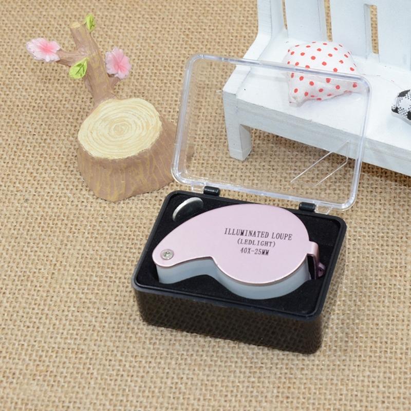 40X Magnifying Glass Lens Foldable Handheld Eye Loupe Pocket Size Magnifier with Light for Jewelry Stamps Coin Inspection